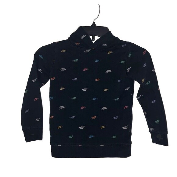 Nike Hoodie Sweater Black Spell Out All Over Print Unisex Size Small (4-5 Years) - Picture 1 of 8